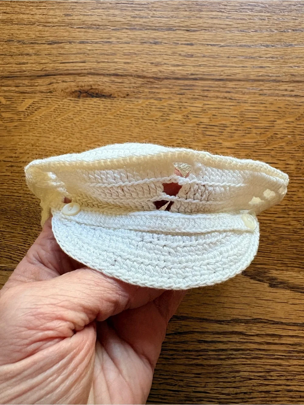 VTG Handmade Crocheted Round hat- baby boy - white